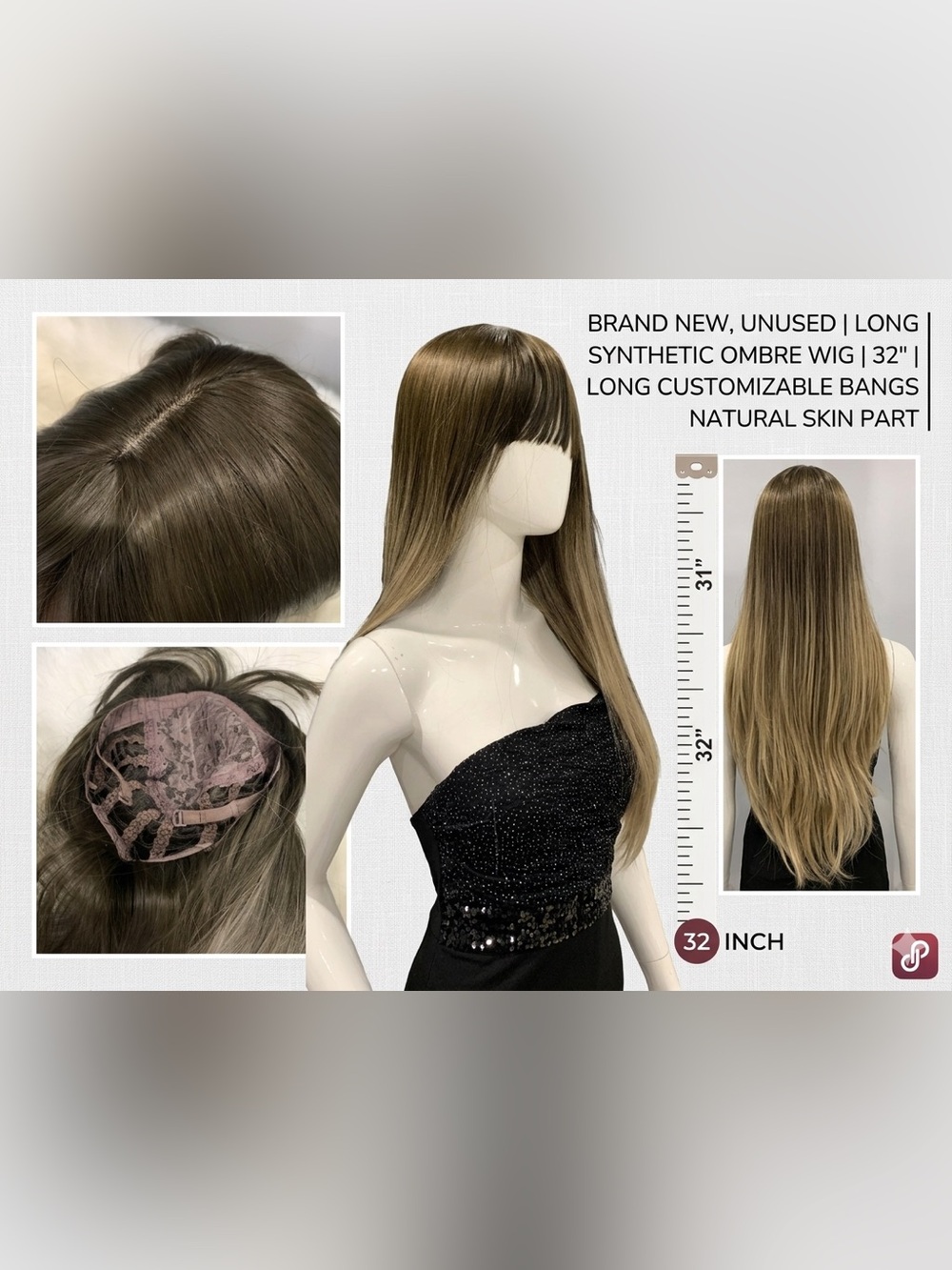 32” Extra Long Ombre Synthetic Wig - Dark Root to Blonde with Bangs